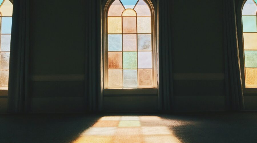 stained glass installed in wall